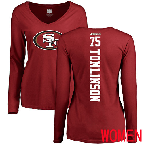 San Francisco 49ers Red Women Laken Tomlinson Backer #75 Long Sleeve NFL T Shirt->nfl t-shirts->Sports Accessory